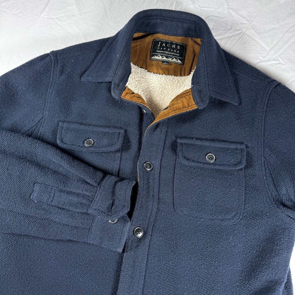 Jachs New York Jacket Shirt Mens Blue Size Medium Wool Blend Sherpa Lined Button
